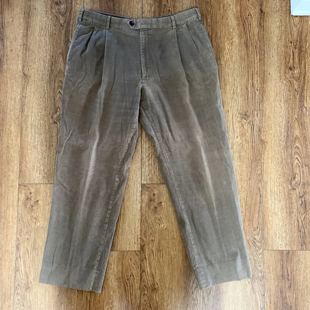 Jos.‎ A. Bank Mens Pleated Corduroy Pants Taupe Brown Straight Leg 38x31 Relaxed